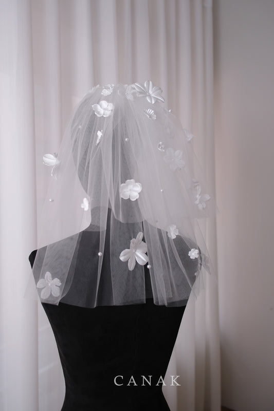 Mireille 3D Blossom Short Veil (made to order)